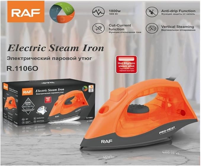 Raf R.1106O Gőzölös vasaló , 200 ml víztartállyal , narancssárga , 1800 W
