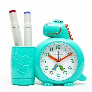 Dinoszauruszos gyermek ébresztőóra tolltartóval türkiz kivitelben Torch