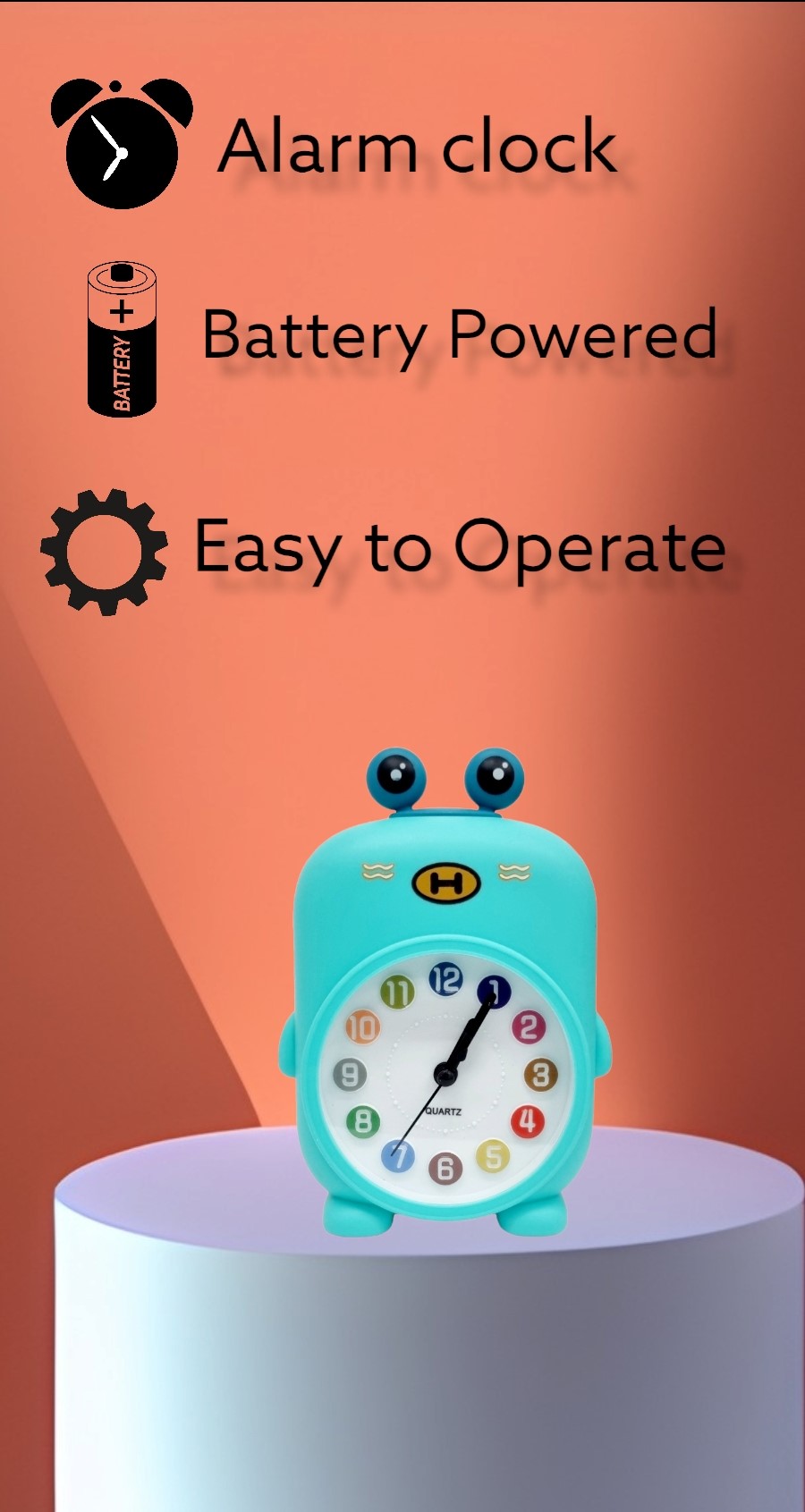 Béka formájú gyermek ébresztőóra színes számokkal türkiz kivitelben Torch