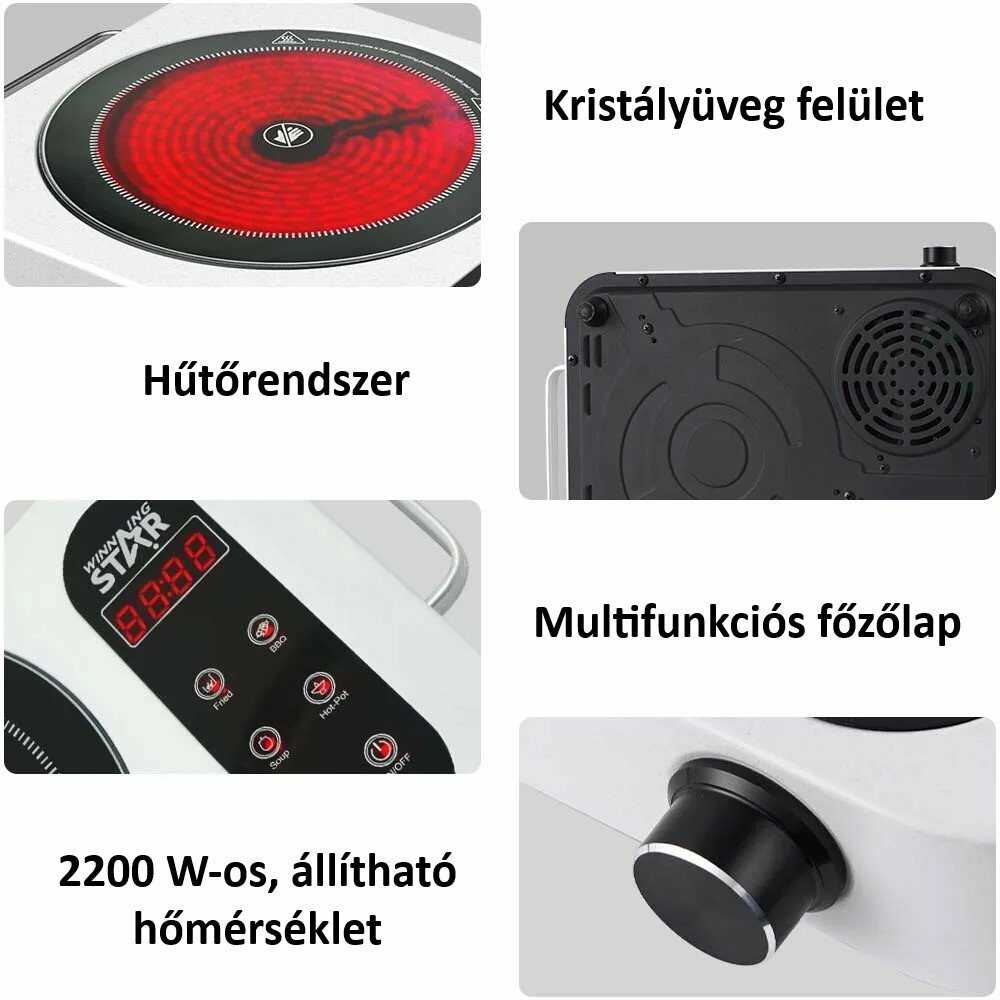 Winning Star ST-9606 Elektromos üvegkerámia fözőlap, fehér , 2200 W
