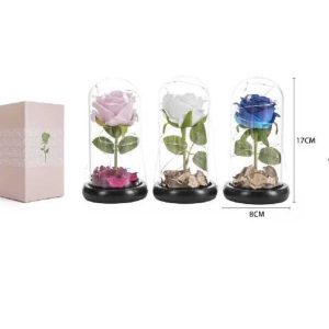 Örök rózsa kupolában led fénnyel- választható színben 17 cm