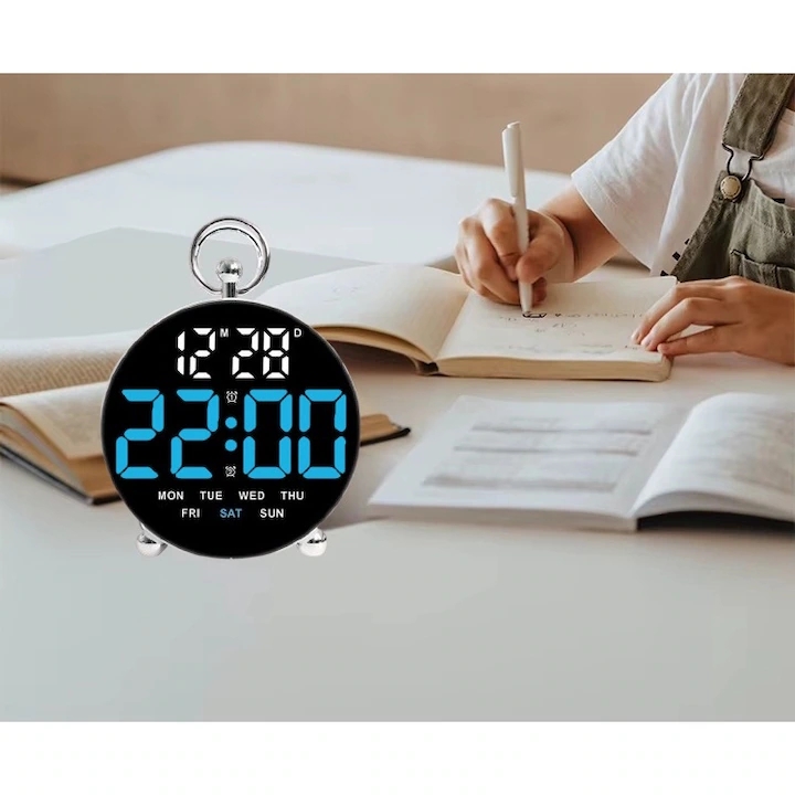 Szálcsiszolt Kerek Digitális Asztali Óra