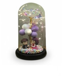 Holografikus örök rózsa kupolában figurával és led fénnyel