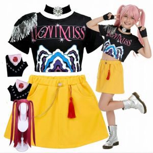 K-pop Demon Hunter Mira gyerek jelmez szett extra hosszú rózsaszín parókával