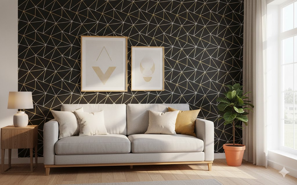 Luxus Arany-Fekete Geometriai Mintás Öntapadós Tapéta 45cm x 10m - Torch