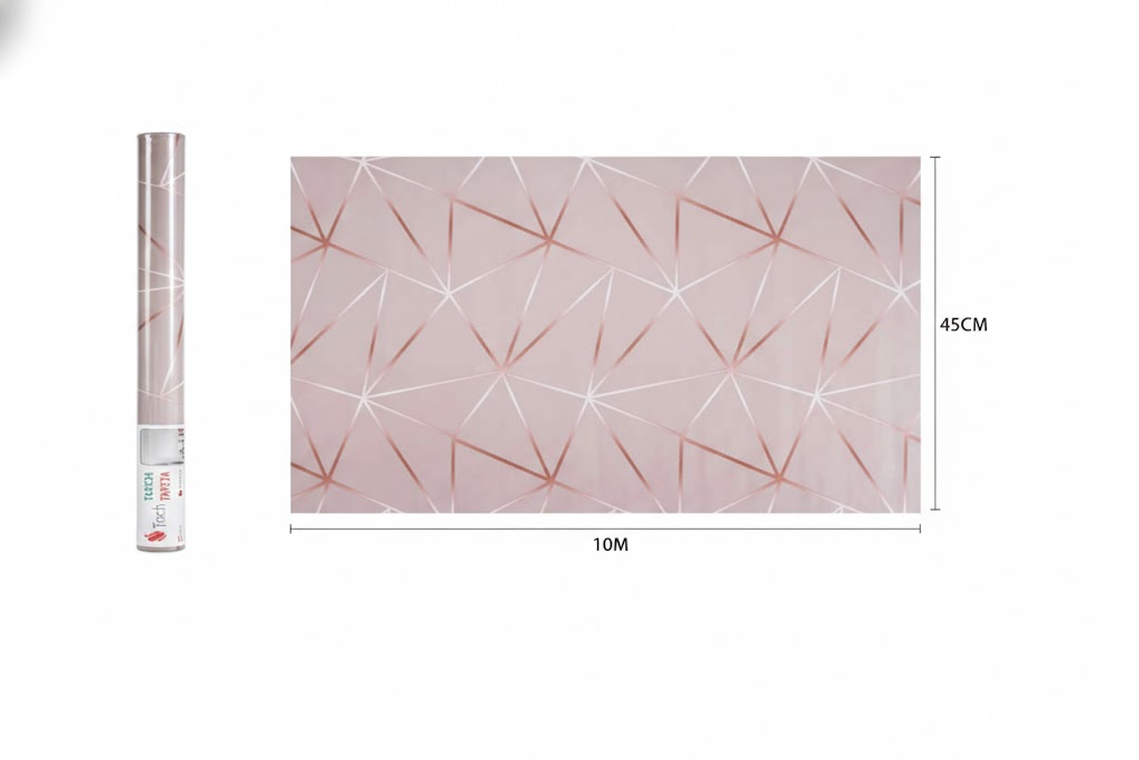 Elegáns Rozéarany-Mályva Geometriai Mintás Öntapadós Tapéta 45cm x 10m - Torch