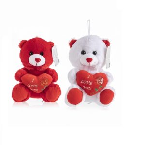 Valentin napi felakasztható plüss maci szívvel a kezében , 21 cm