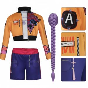 K-pop Demon Hunter Mira gyerek jelmez szett extra hosszú rózsaszín parókával