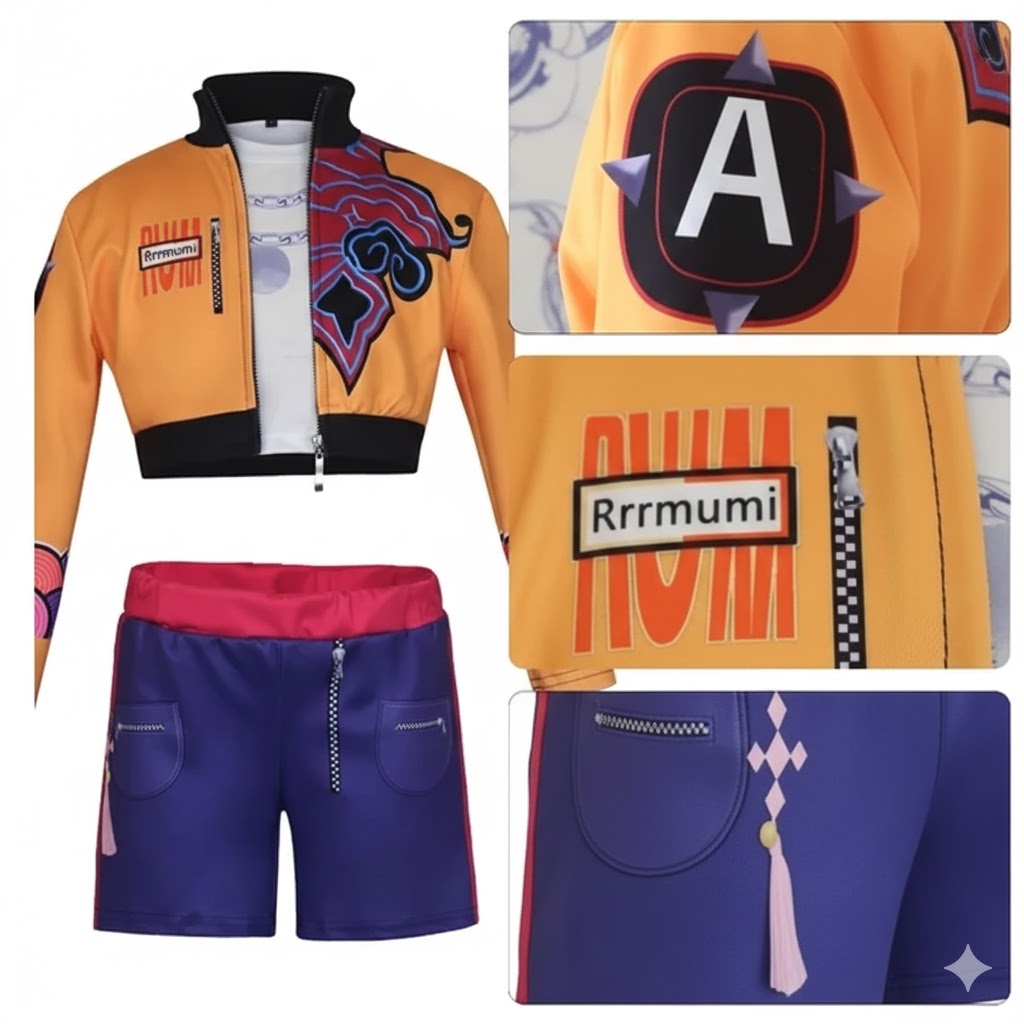 K-pop Demon Hunter Mira gyerek jelmez szett extra hosszú rózsaszín parókával