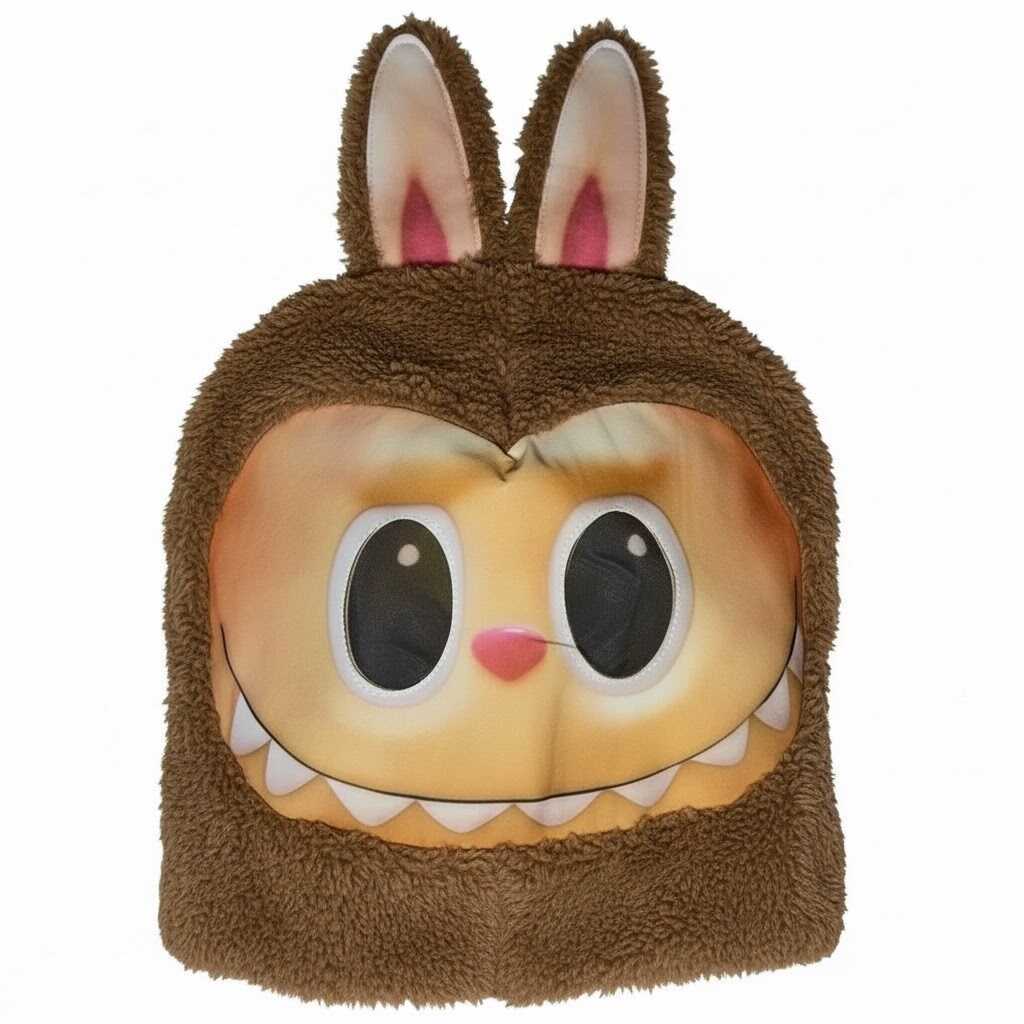 Labubu ihlette plüss jelmez maszkos kapucnival Barna – gyerek)