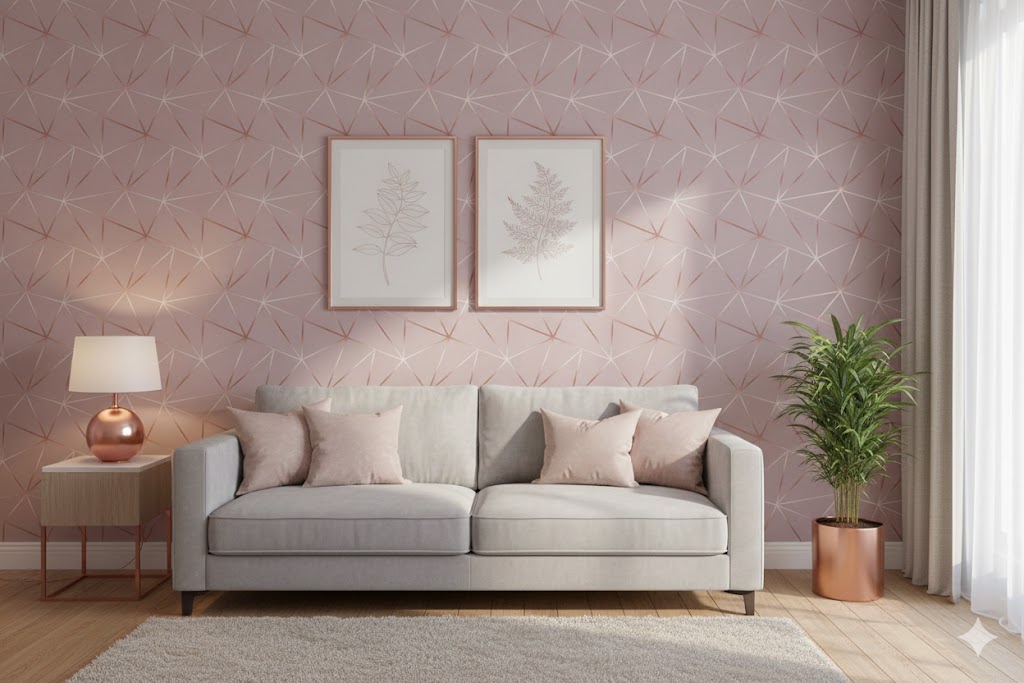 Elegáns Rozéarany-Mályva Geometriai Mintás Öntapadós Tapéta 45cm x 10m - Torch