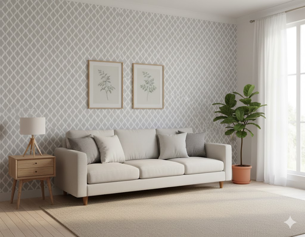 Geometriai Rácsmintás Szürke-Fehér Öntapadós Tapéta 45cm x 10m - Torch