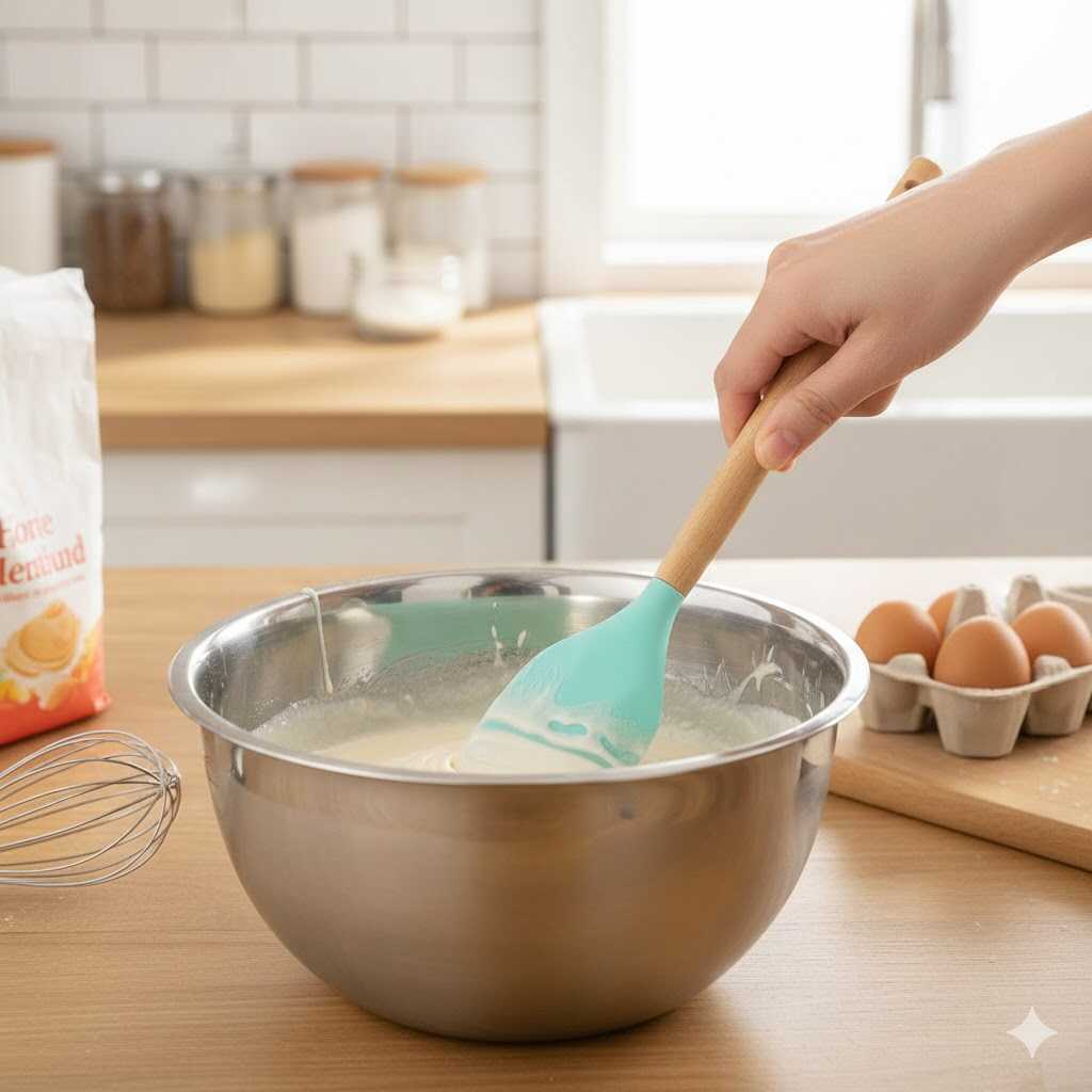Fa nyelű szilikon konyhai spatula és kenőlapát 32cm Torch