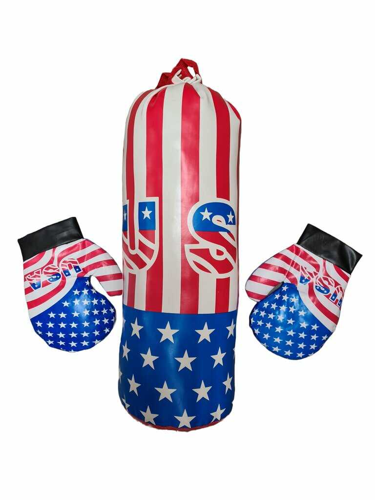Amerikai zászló mintás gyerekboxzsák 2 db kesztyűvel , 43 ×14 cm