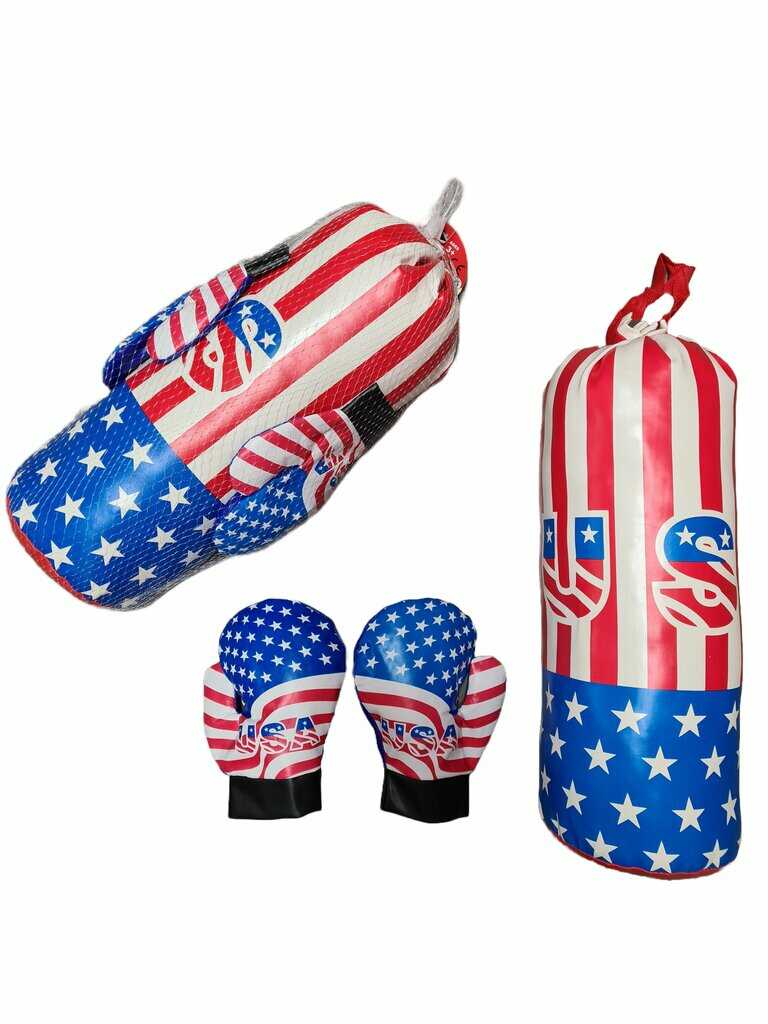 Amerikai zászló mintás gyerekboxzsák 2 db kesztyűvel , 43 ×14 cm