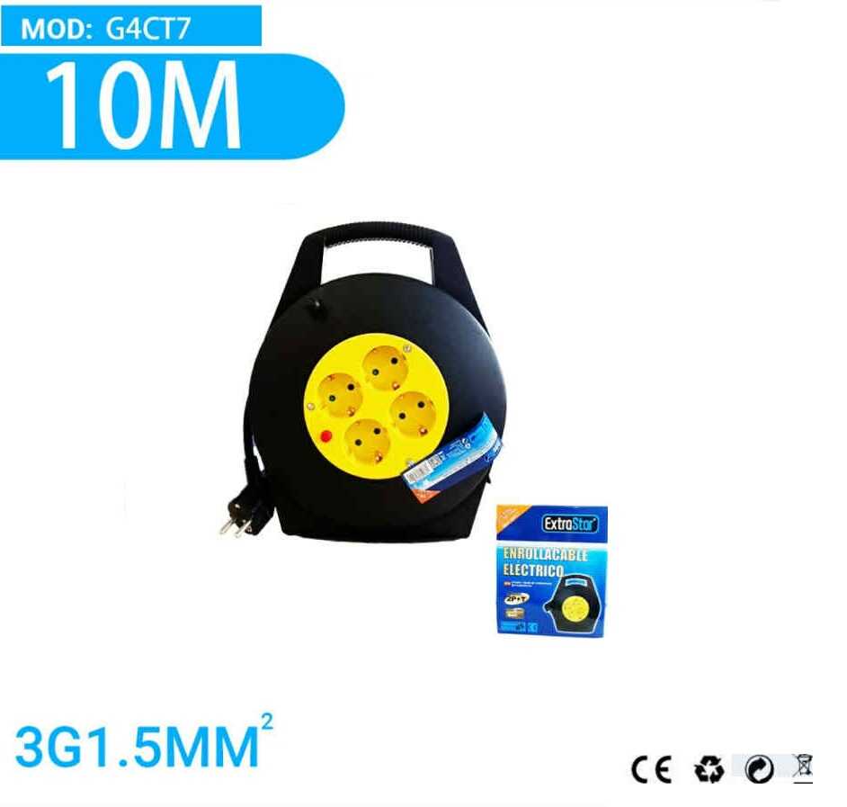10 méteres kábeldob Hosszabbító 3G1.5 mm 4-es Hálózati elosztóval IP20 beltéri fekete/sárga Extra Star - Image 2
