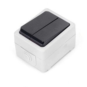 Vízálló falon kívüli dupla kapcsoló2-es kapcsoló IP44 szürke-fekete Aigostar