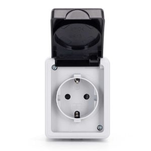 Vízálló falon kívüli konnektor csapófedéllel IP44 szürke-fekete AigostarAigostar