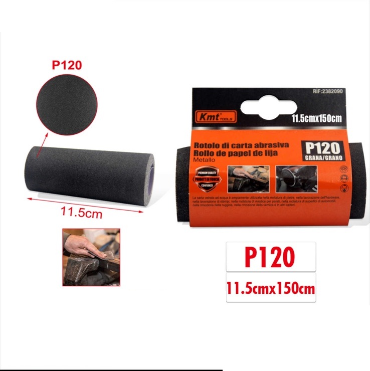 Csiszolópapír tekercs 11,5 cm x 150 cm, P120 szemcsézet, fémhez és fához - Kmt Tools - Image 2