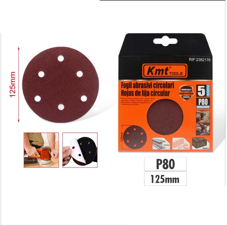 Excenter csiszolópapír készlet 125 mm, P80 szemcsézet, 8 lyukas kivitel, 5 db/csomag - Kmt Tools - Image 2