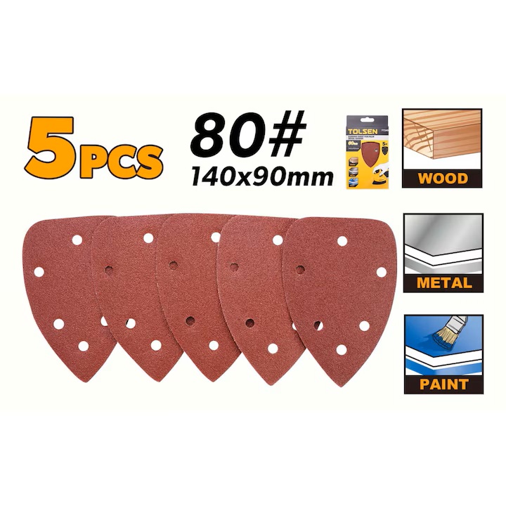 Delta csiszolópapír készlet 100x140 mm, P80 szemcsézet, 5 lyukas kivitel, 5 db/csomag - Kmt Tools - Image 6