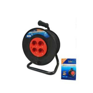25 méteres kábeldob, hosszabbító 3G1.5mm 4-es elosztóval IP20 Hálózati beltéri fekete/piros Extra Star