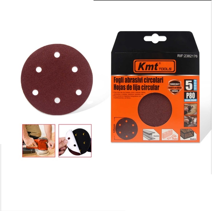 Excenter csiszolópapír készlet 125 mm, P80 szemcsézet, 8 lyukas kivitel, 5 db/csomag - Kmt Tools - Image 3