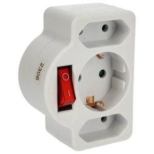 3-as Elosztó Adapter 3 in1 Kapcsolóval Fehér gyermekvédelemmel 16A 3680W