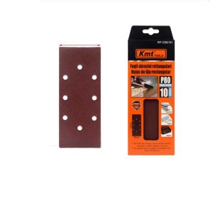 Téglalap alakú csiszolópapír készlet 93x230 mm, P80 szemcsézet, 8 lyukas kivitel, 10 db/csomag - Kmt Tools