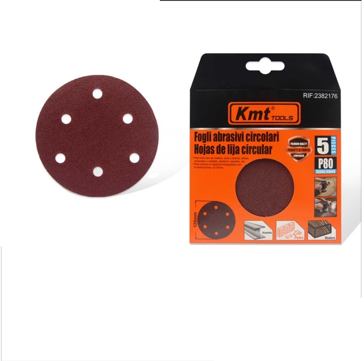 Excenter csiszolópapír készlet 125 mm, P80 szemcsézet, 8 lyukas kivitel, 5 db/csomag - Kmt Tools