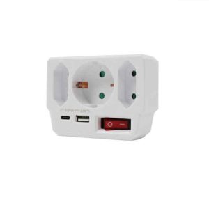 Modern 3-as elosztó adapter 1x16A 2x10A 3680W USB+Type-C kapcsolóval IP20 beltéri Extra Star