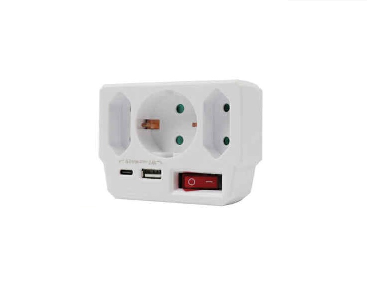 Modern 3-as elosztó adapter 1x16A 2x10A 3680W USB+Type-C kapcsolóval IP20 beltéri Extra Star - Image 4