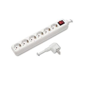 5 Méteres 6-os Elosztó hosszabbító Kapcsolóval gyermekvédelemmel 3G1.5mm² Fehér 16A 3680W