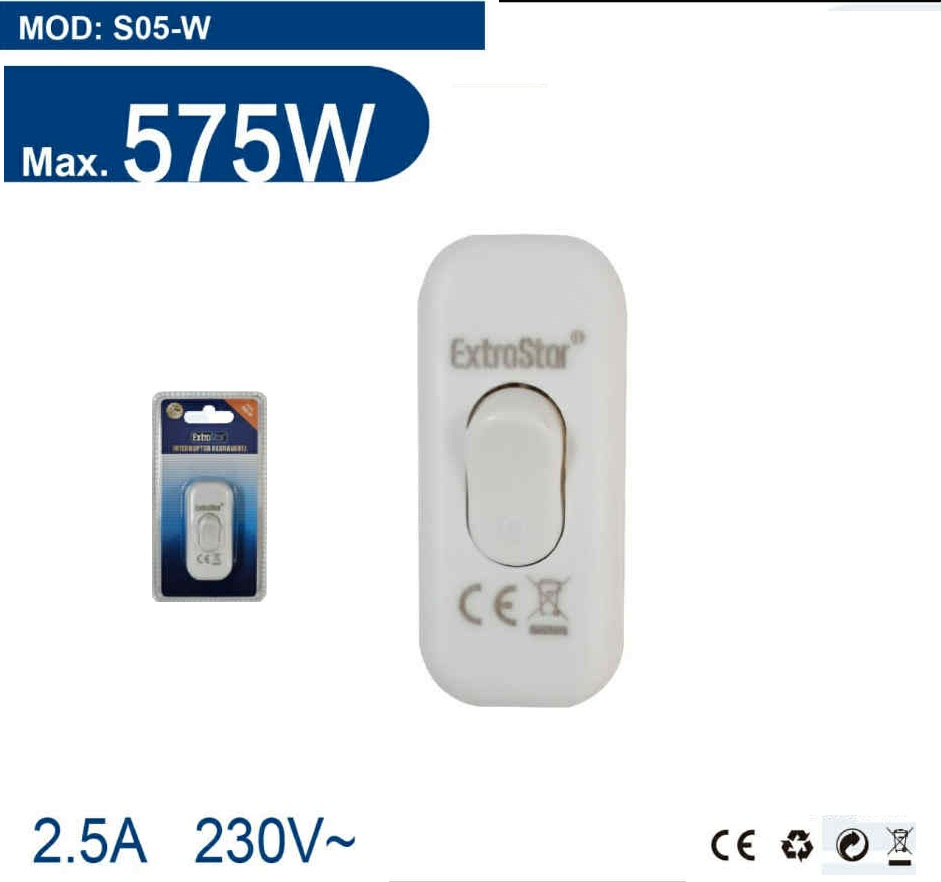 Vezetékre szerelhető kapcsoló Max. 575W 2.5A 230V beltéri fehér Extra Star - Image 2