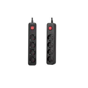 4-es Hálózati elosztó 3 méteres hosszabbító 4 aljzattal 3G1.5 mm² kapcsolóval gyermekvédelemmel fekete Aigostar 3680 w