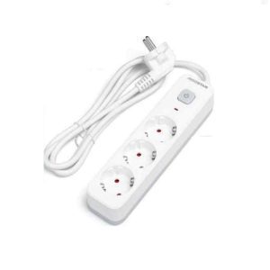 1.5 Méteres 3-as Elosztó hosszabbító Kapcsolóval 3G1.0mm² Fehér 16A 3680W