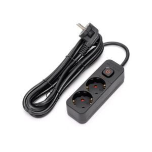 2 es Hálózati hosszabbító elosztó 2 aljzattal 3m 3G1.0mm² kapcsolóval fekete Aigostar