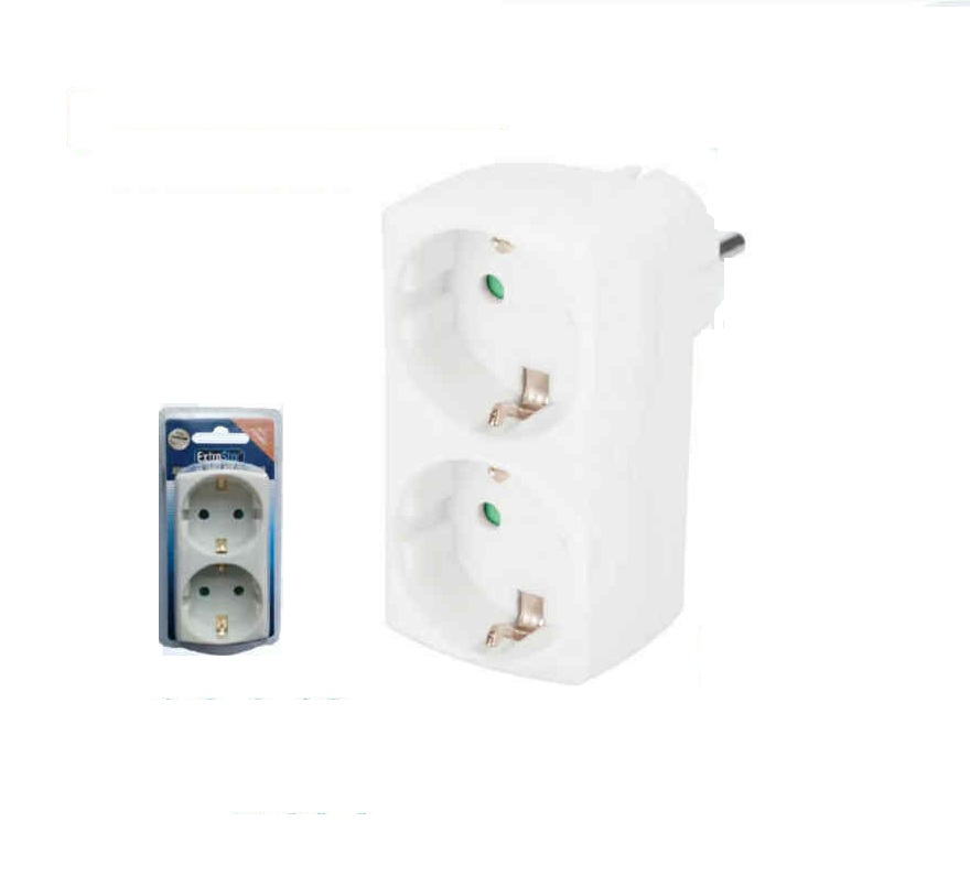 2-es hálózati elosztó adapter (1-ből 2) 16A 250V 3680W gyemekvédelemmel IP20 fehér Extra Star - Image 3